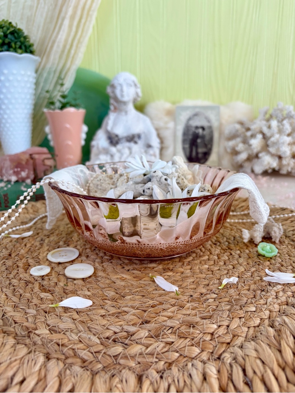 Vintage Pink Glass Bowl ⚜️ Unique Home Decor / Eclectic / Retro / Kitchen / Gift